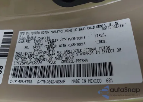 2018 Toyota Tacoma Trd Off Road from USA, damaged, VIN 3TMCZ5AN0JM136024